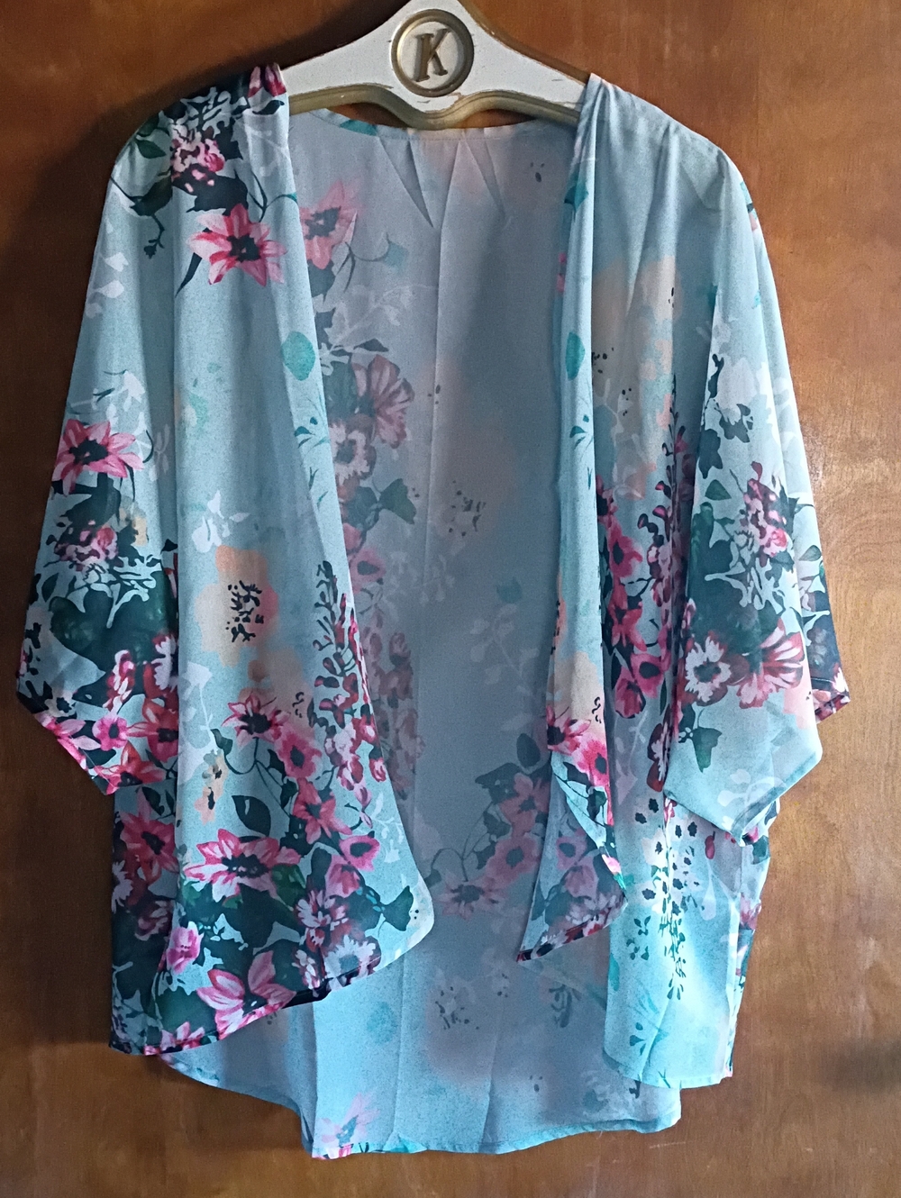 Shabby Chic Light Blue Floral Kimono Cover-Up Swim Beach Vacation Travel Spa